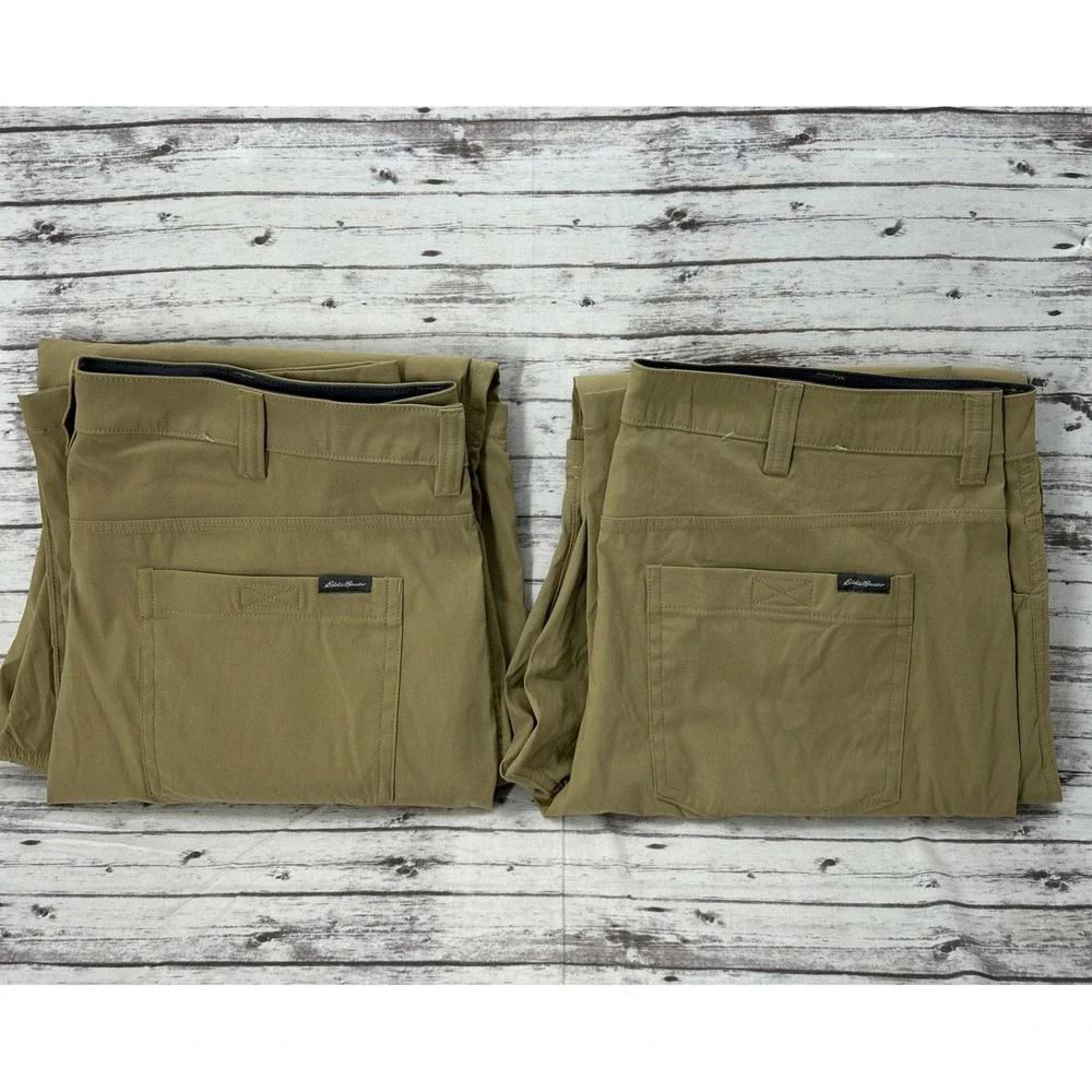 Lot of 2 Eddie Bauer Mens Convertible Tech Pants Khaki Size 38X34 Hiking Outdoor